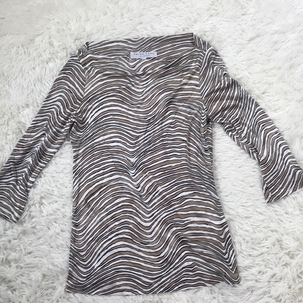 Trina Turk large beige zebra 3/4 sleeve tunic